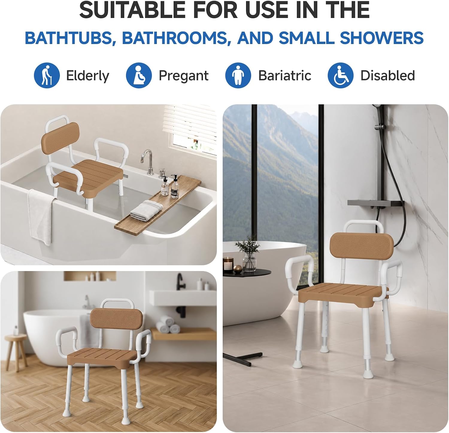 Detalle 2 de Loyoda Shower Chair, 350 lb Capacity, Adjustable Height, Removable Arms and Back