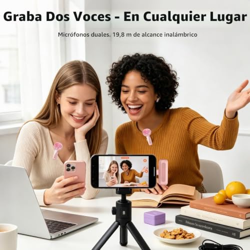 Detalle de Uewpv Micrófono Lavalier Rosa para iPhone y USB-C con Pantalla LED y Clip Giratorio