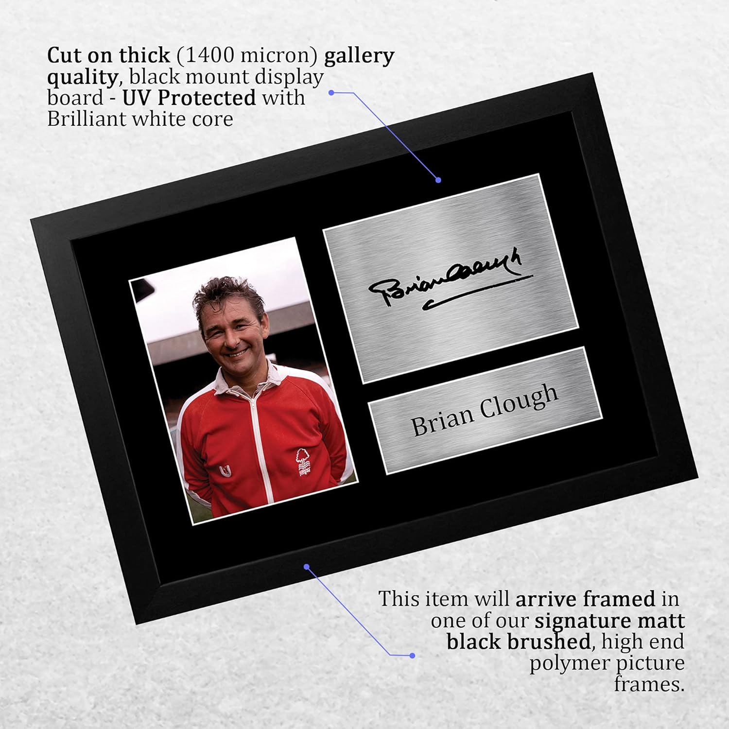 Thumbnail 2 de HWC Trading Brian Clough gift signed, framed A4 printed autograph photo display for Nottingham Forest fans