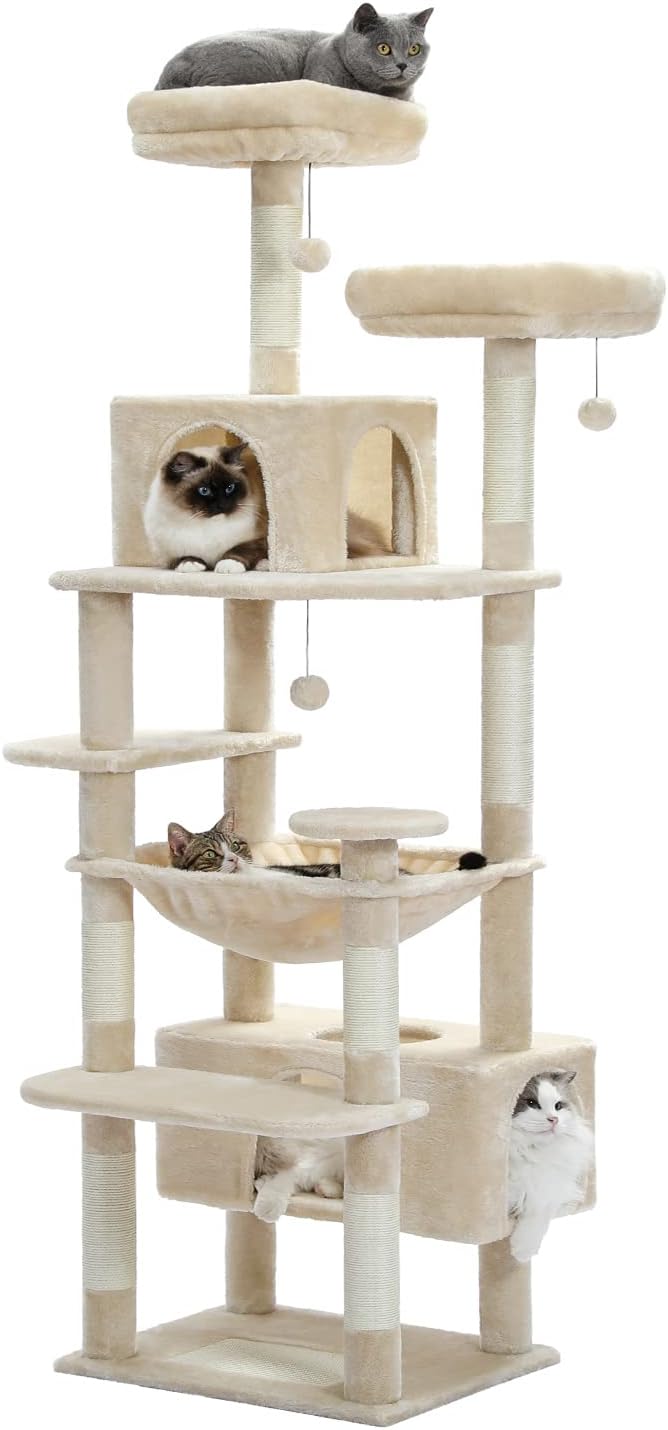 Detalle de PAWZ Road AM01-AMT0204BG Cat Tree, 72.4-Inch Tower with Hammock and Sisal Posts