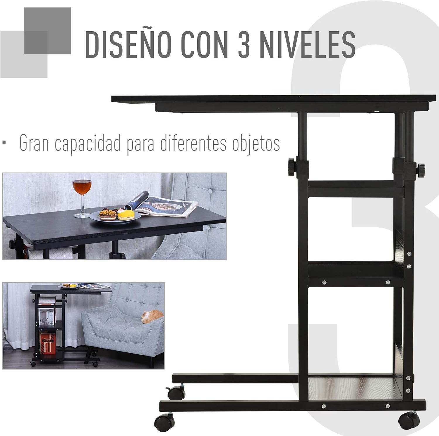 Thumbnail 4 de HOMCOM Mesa Auxiliar 80x40 cm 72-82 cm