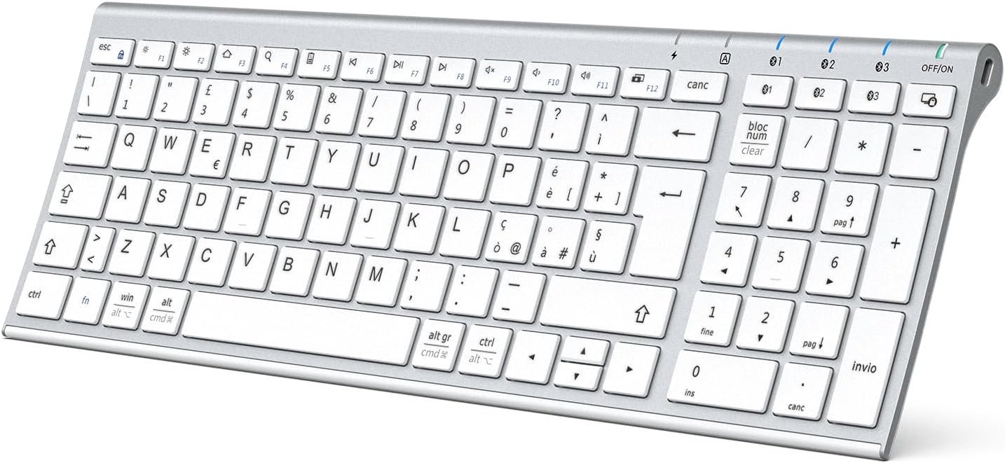Detalle de iClever Tastiera Bluetooth ricaricabile Multi-Dispositivo con BT 5.1 – Silver