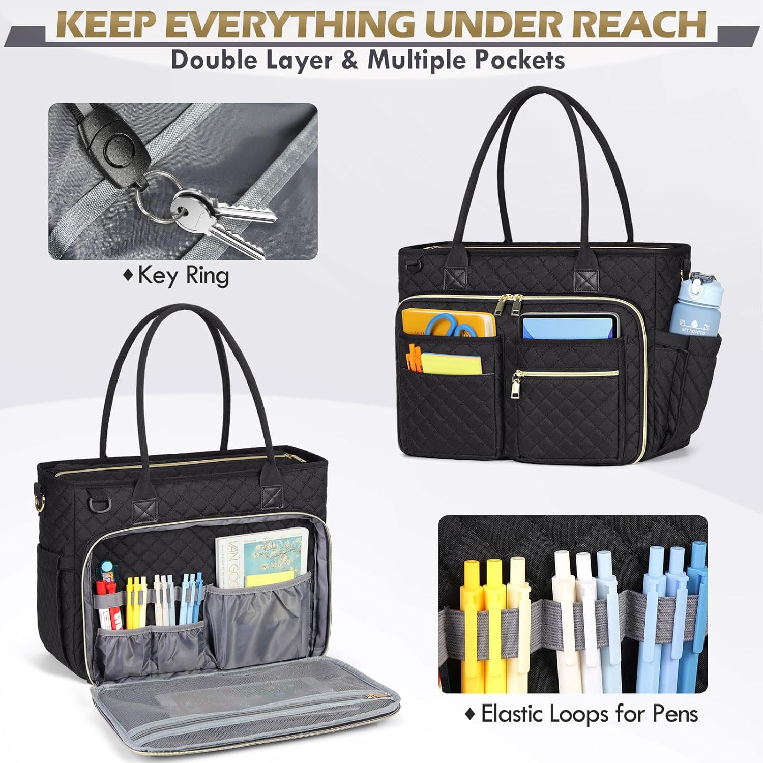 Detalle de RAINSMORE Laptop Tote Bag for Women: 15.6-inch Laptop Briefcase with Insulated Pockets