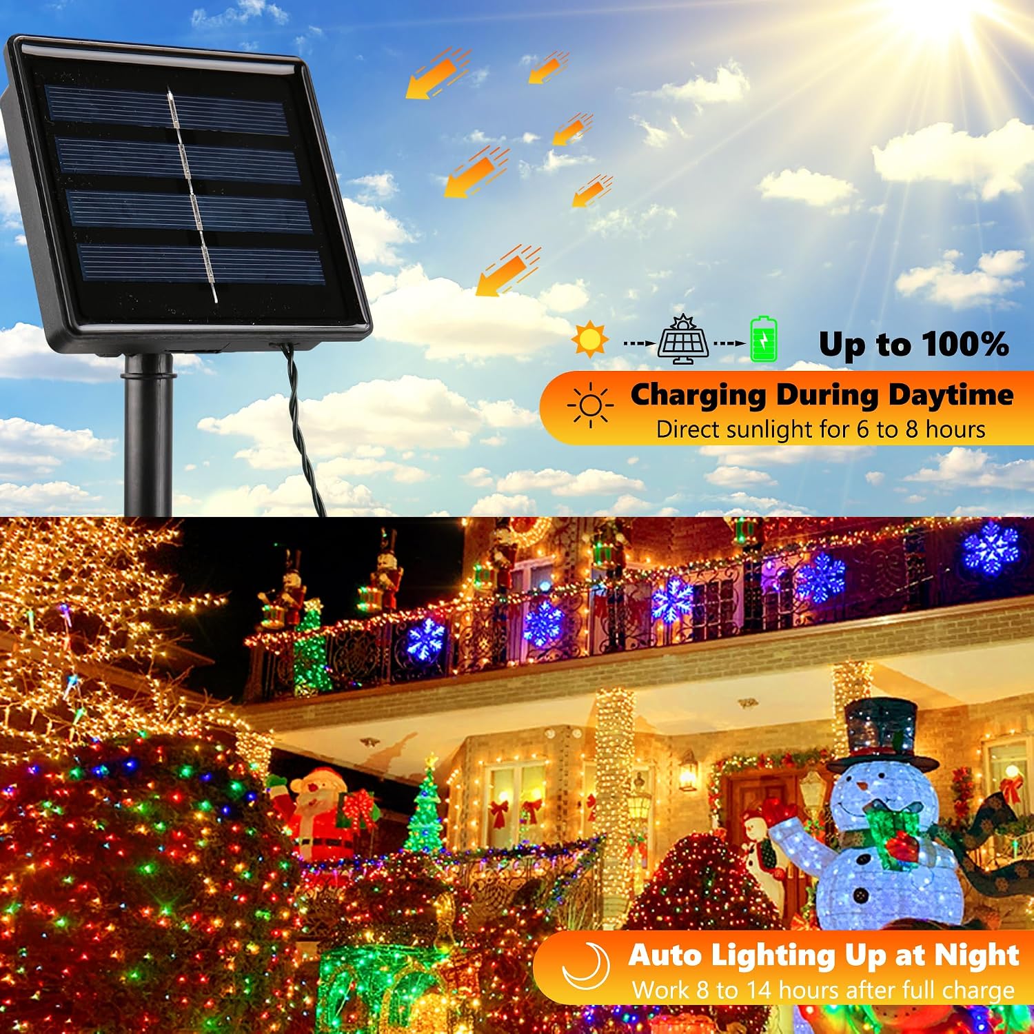 Detalle de Joomer 144FT Solar Christmas String Lights, 400 LEDs, 12 Modes, Color-Changing
