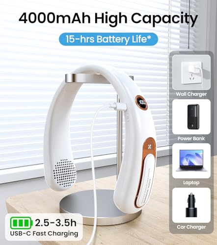 Detalle de Ventilador de Cuello USB Ajgvq: enfriamiento portátil, 3 velocidades y pantalla digital