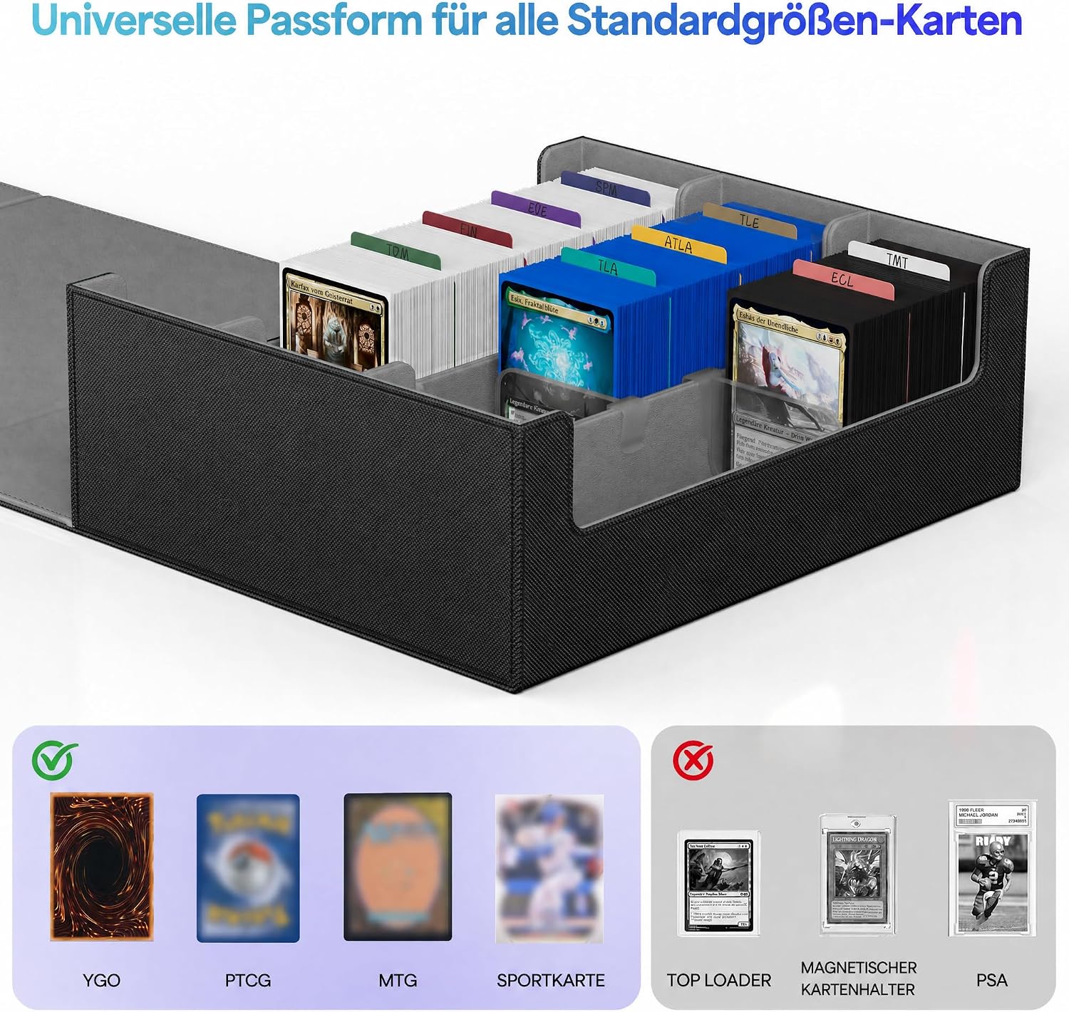 Detalle 2 de UAONO Sammelkarten-Aufbewahrungsboxen – Premium Magnete Deck Box aus Leder, 1800+ Karten容量