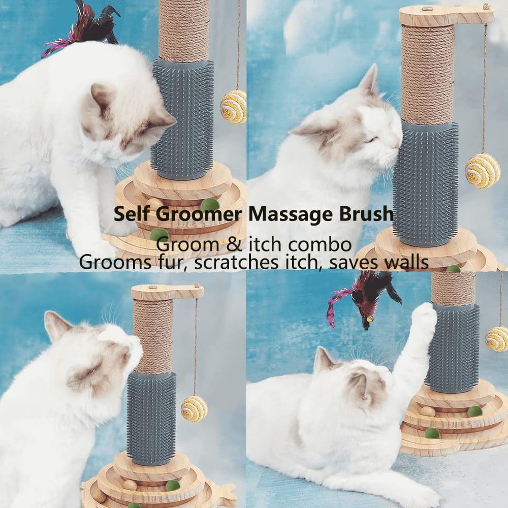 Detalle de Marchul 5 in 1 Cat Toys scratching post with sisal, massage brush and interactive play tower
