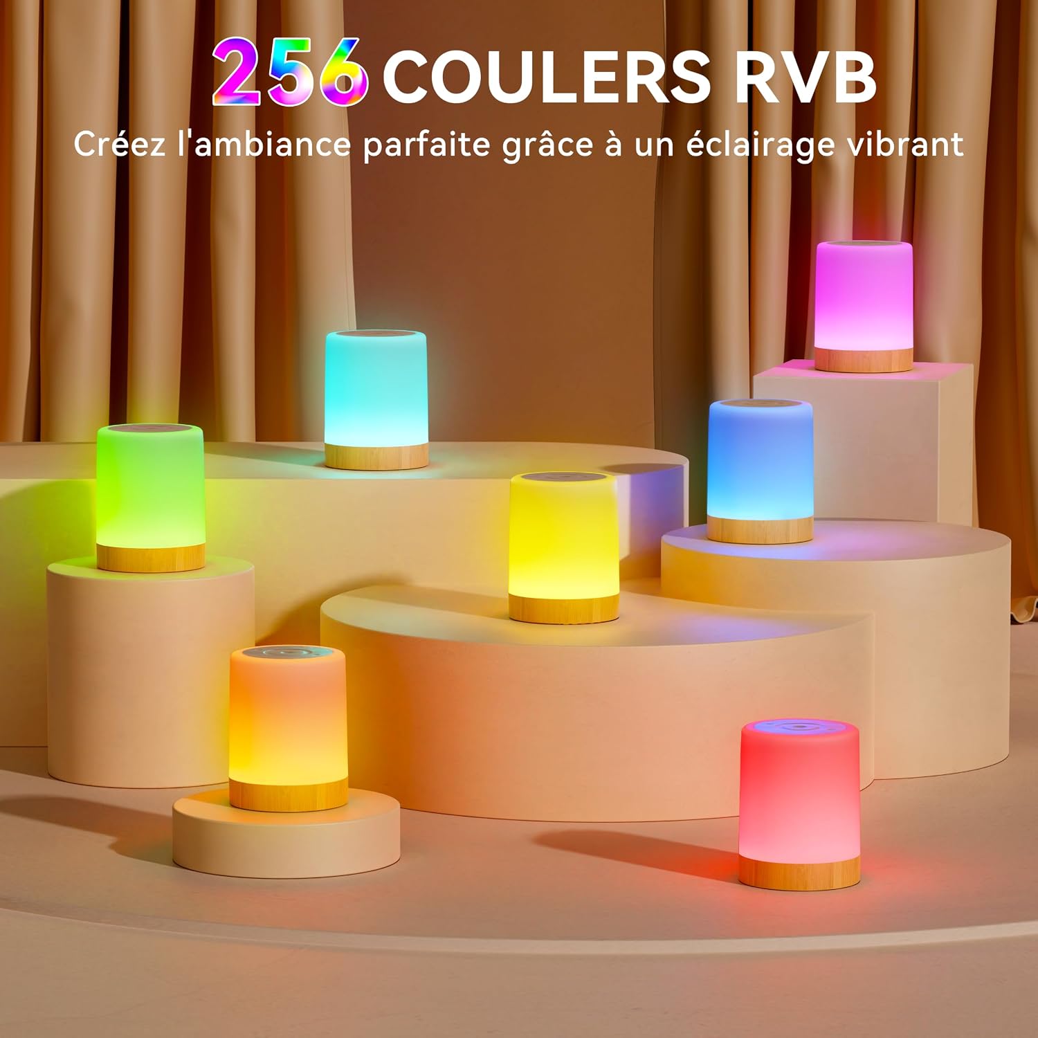 Detalle de Auxmir M2 led-bedlampje met RGB-kleuren, touchbediening en timer