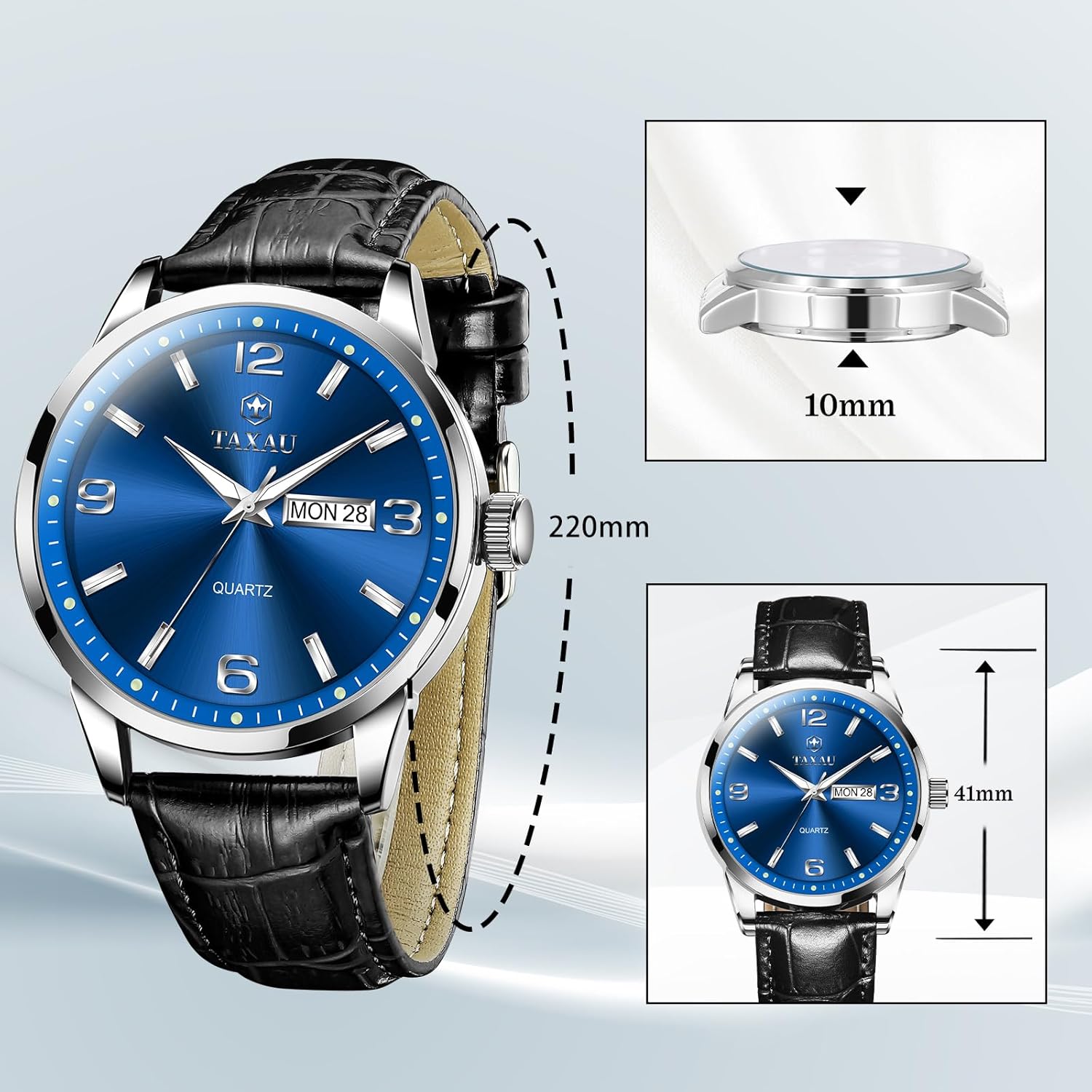 Detalle de Taxau Herren Armbanduhr Chronograph – Edelstahl, Quarz, wasserdicht und leuchtend