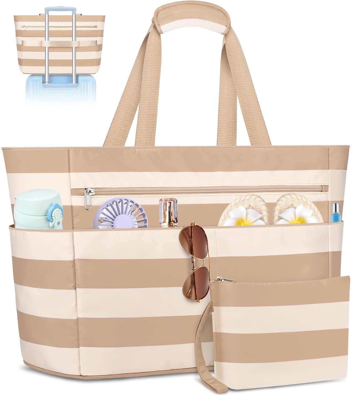 Detalle de ENONEO Bolsa de Playa Grande XXL con Cremallera 55L – Impermeable y Plegable, Ideal para Vacaciones en Familia