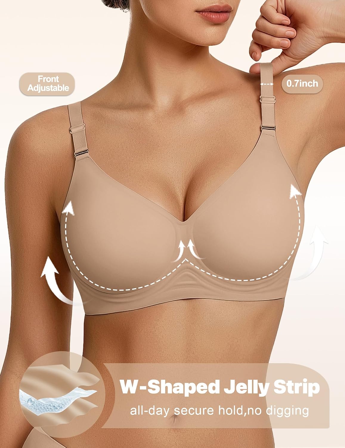 Detalle 2 de Showyoo Wireless Jelly Bra for Women, Seamless V-Neck Full Coverage