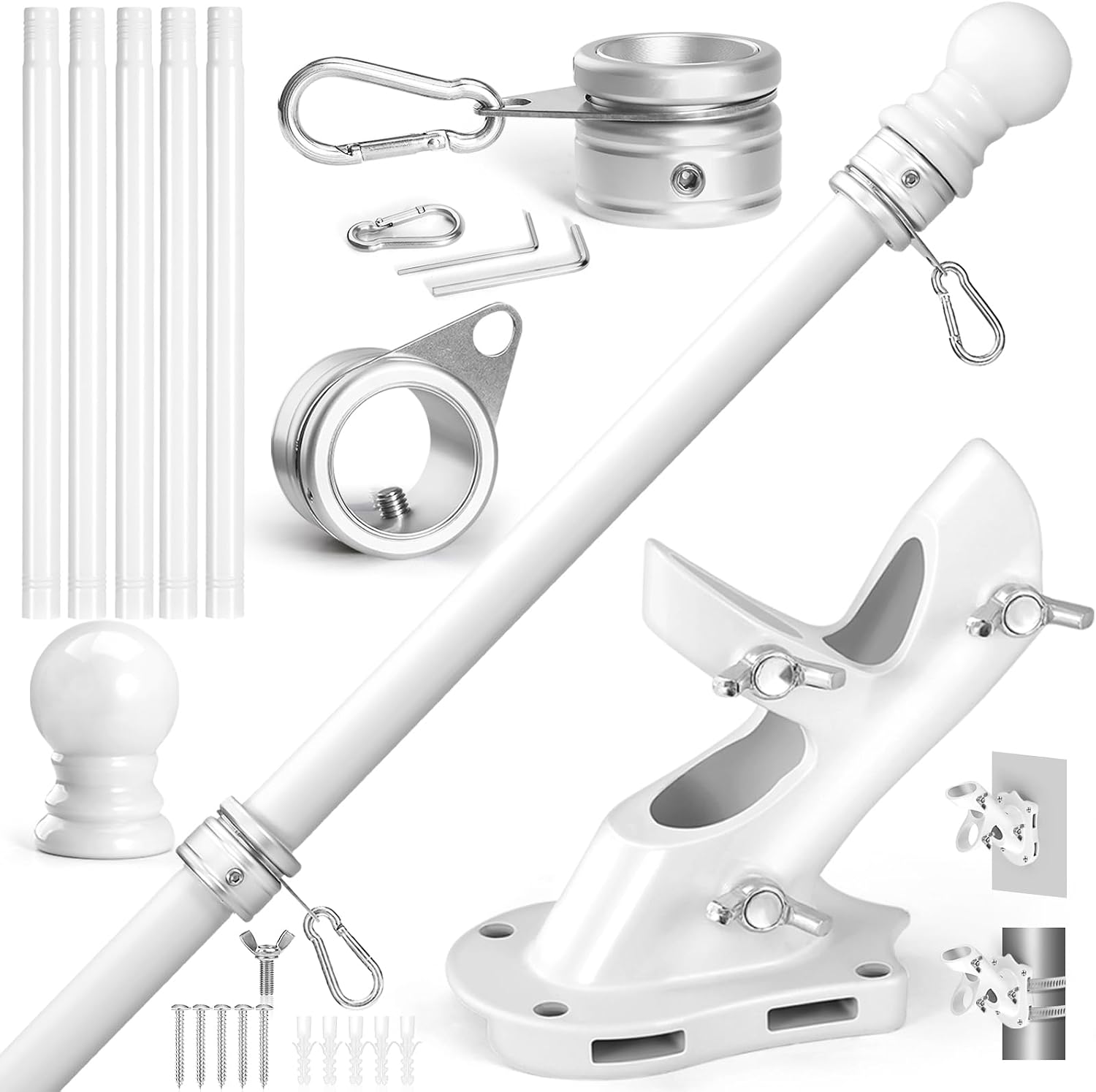 Detalle de Anovo FP001 6 ft Stainless Steel Flag Pole Kit with 360° Rings