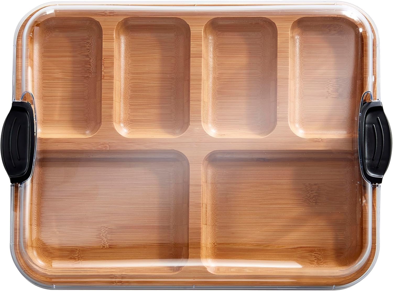 Detalle de Farberware Build-a-Board bamboe snijplank met 6 vakken en transparant deksel