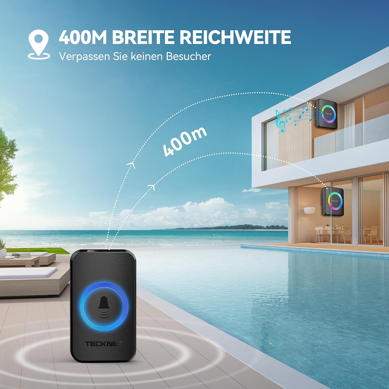 Detalle de TECKNET Funkklingel Kabellos Set 400 m