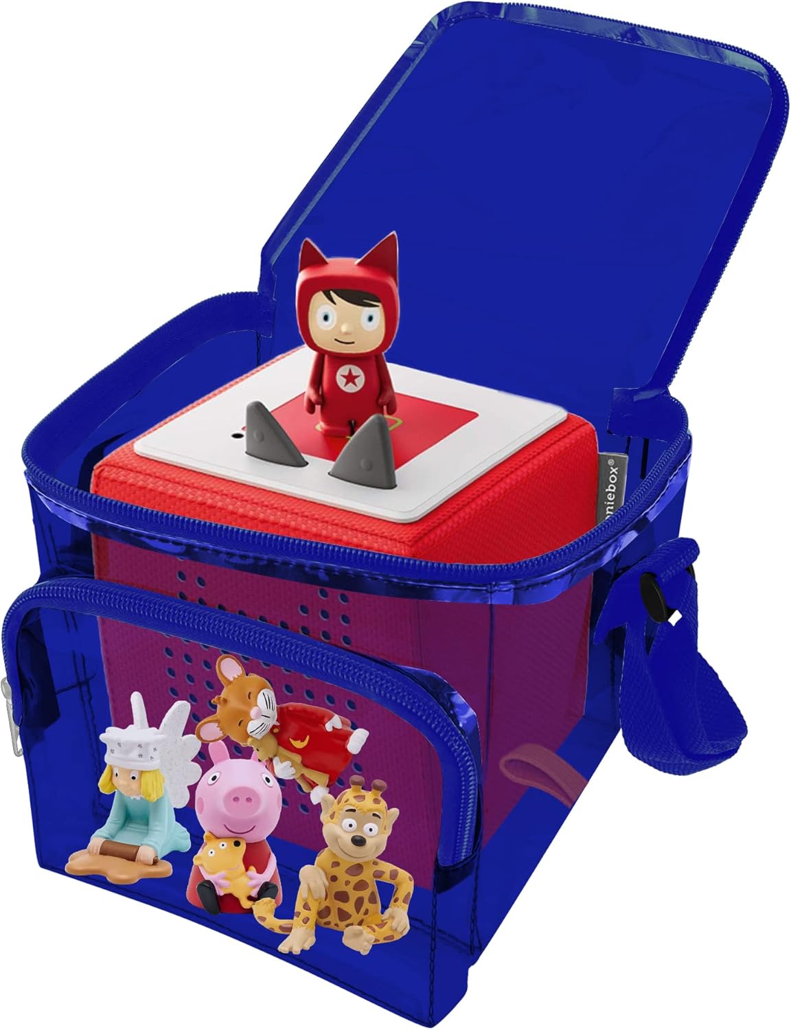 Detalle de Clear Storage Display Bag for Toniebox and Characters (Blue) — Versatile, Transparent Storage with Dual Compartments