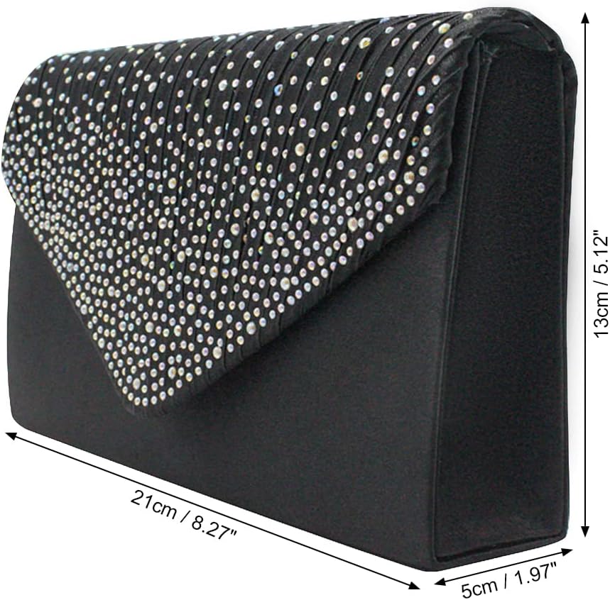 Thumbnail 6 de Wocharm Satin Diamante Clutch Bag – Elegant Evening Envelope Handbag