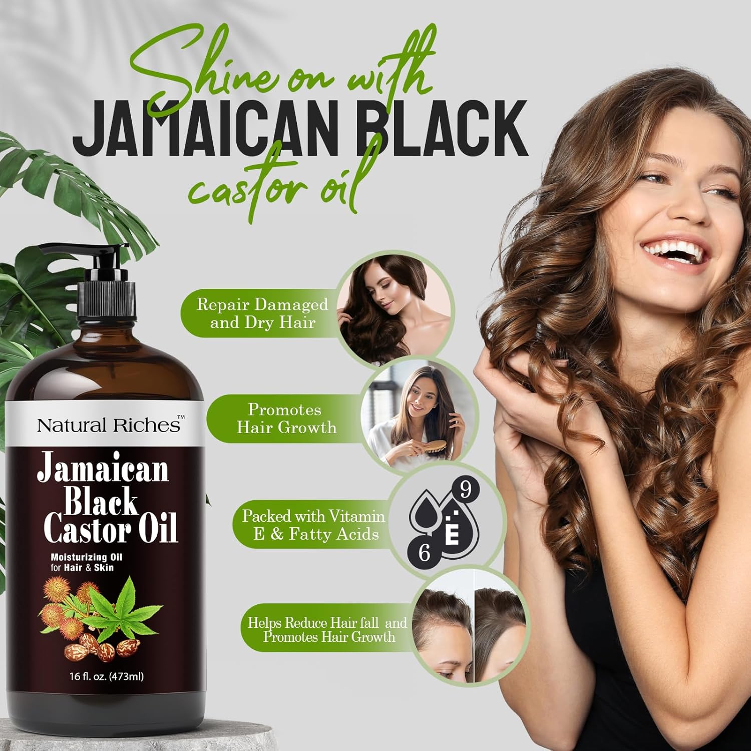Thumbnail 3 de Natural Riches Jamaican Black Castor Oil (16 fl. oz) in Glass Bottle, Organic Cold-Pressed for Hair, Skin, Lashes, Brows & Scalp