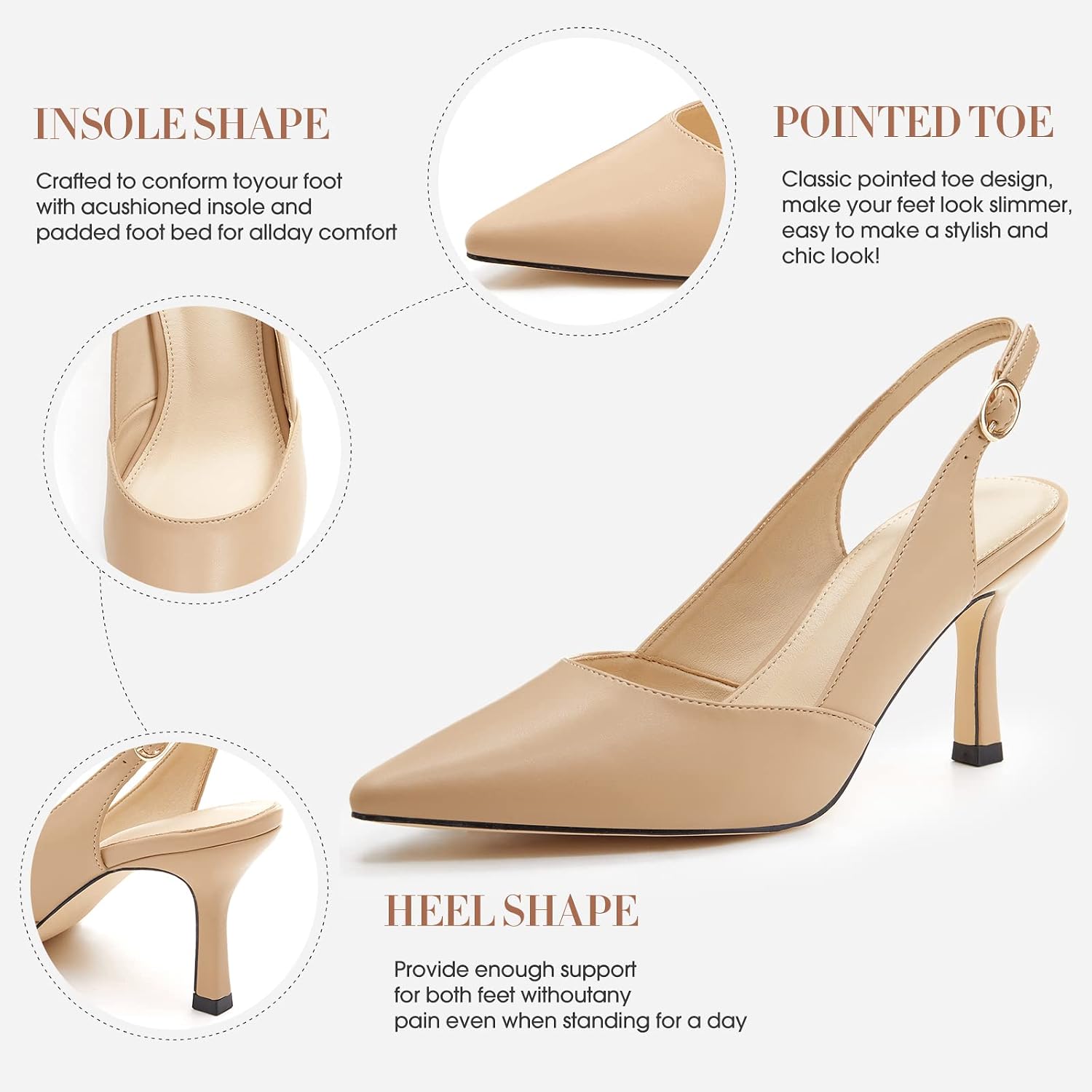 Detalle de Coutgo Women's Slingback Pumps in Faux Leather