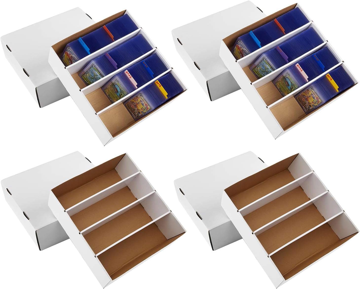 Bentoward Cardboard Card Storage Box, 4-Pack Foldable White, 4 Compartments per Box