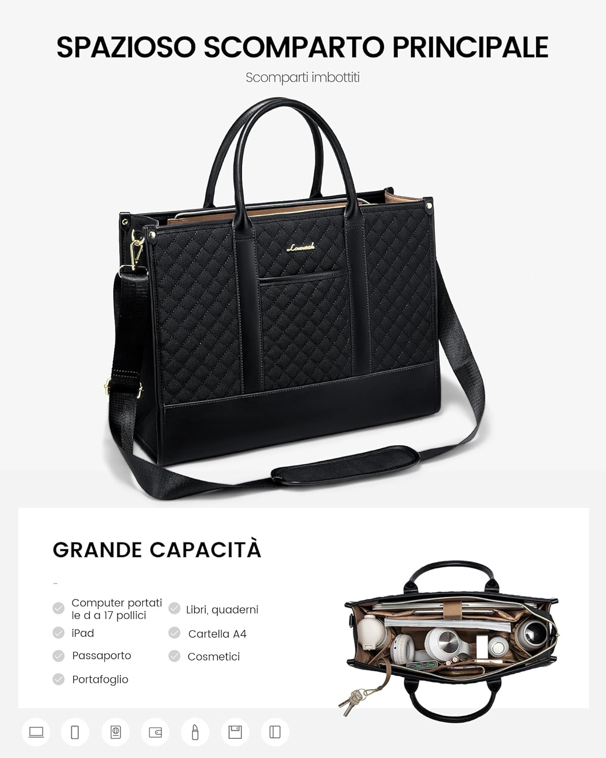 Thumbnail 3 de LOVEVOOK Borsa università donna grande porta PC impermeabile con tracolla regolabile