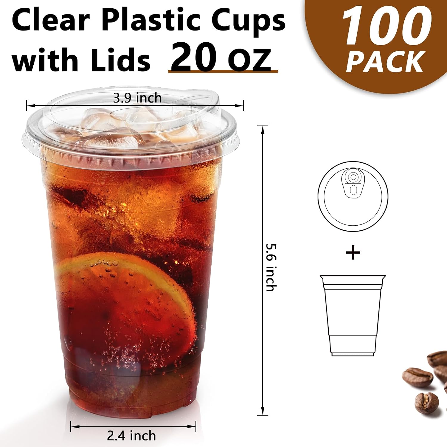 Thumbnail 1 de Clawsoff 20 oz Clear Plastic Cups with Lids (100 Pack) — Sturdy, Leak-Resistant, BPA-Free for Cold Beverages