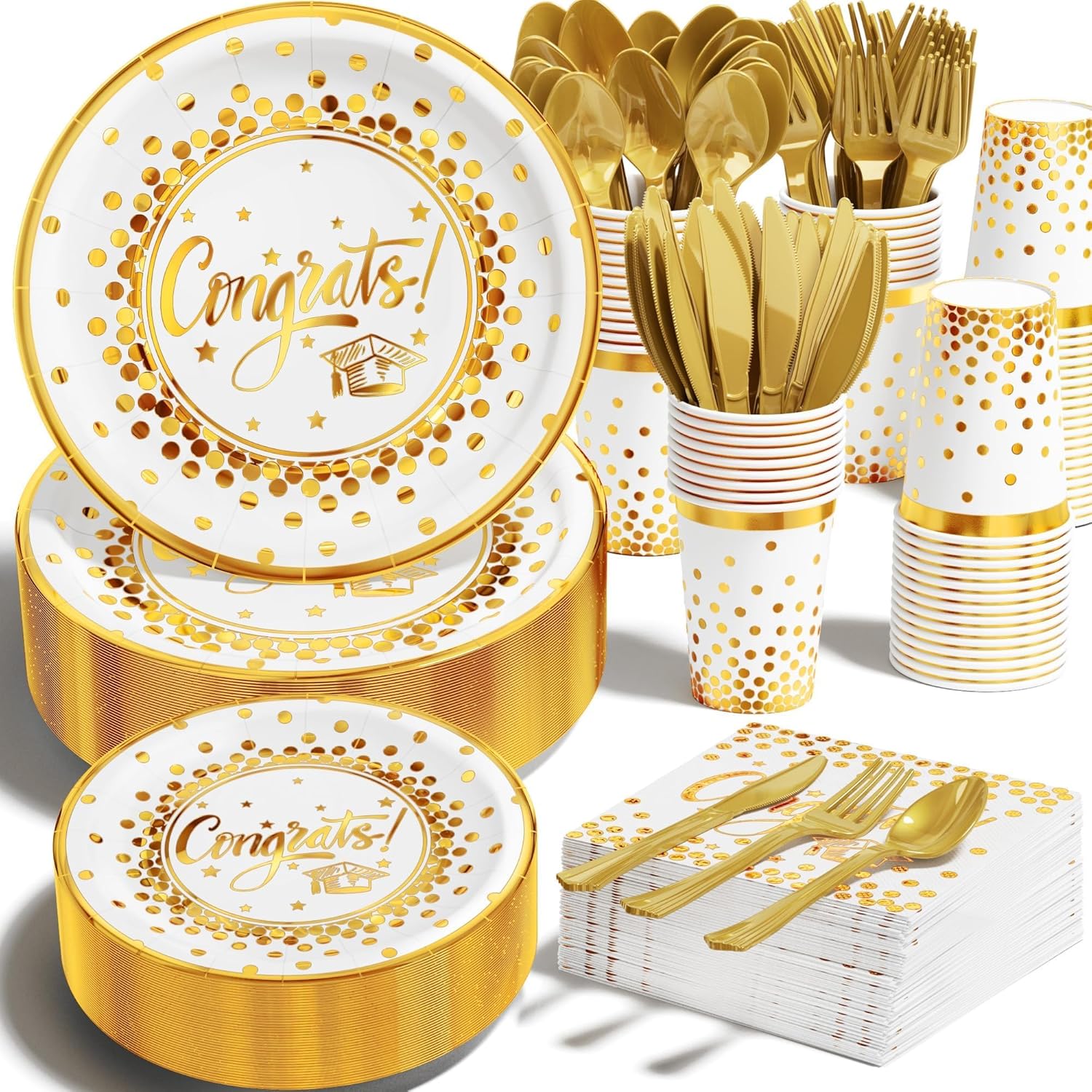 Thumbnail 5 de Ecomore 2026 Graduation Party Decoration - 350 Pcs Blue Gold Disposable Dinnerware Set for Class of 2026