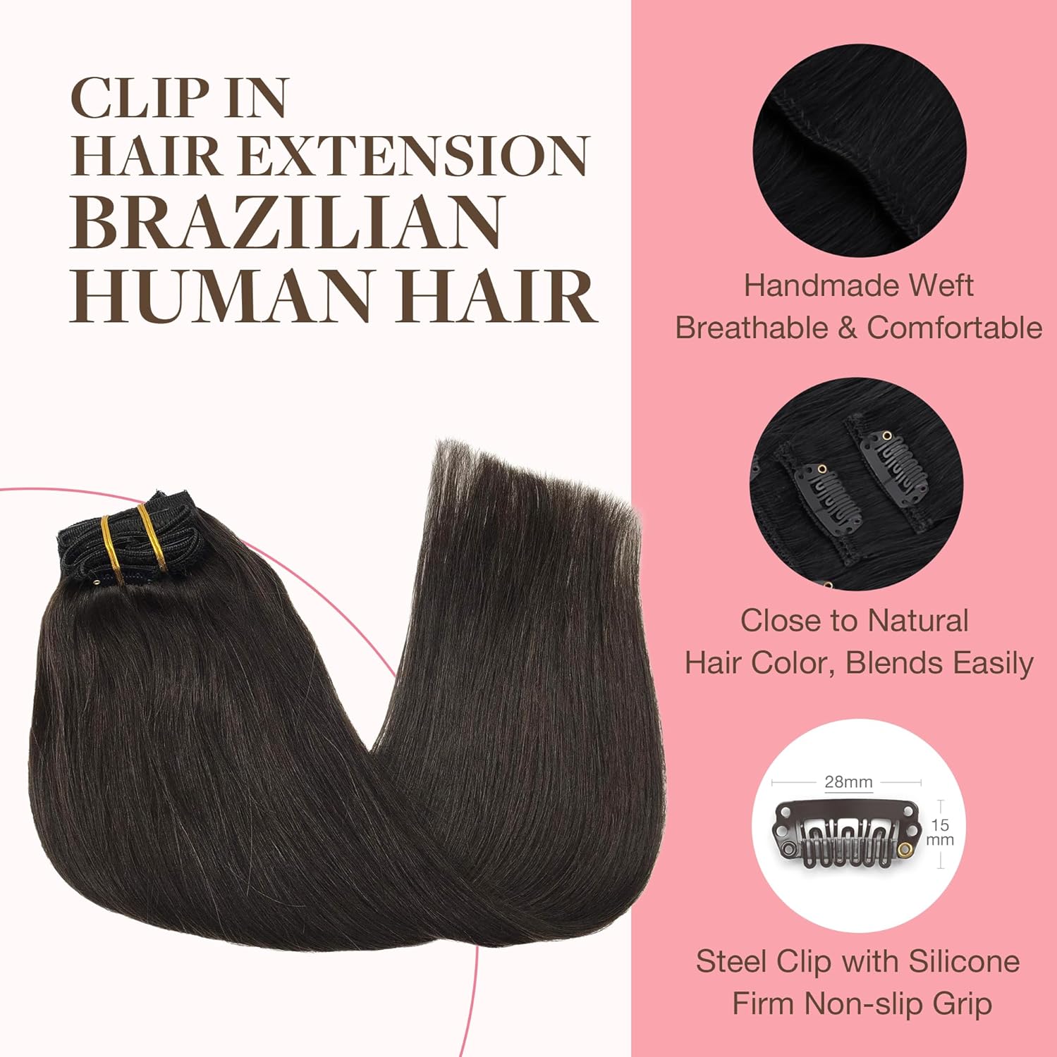 Thumbnail 2 de GOO GOO Clip-in Echthaar Extensions – Echthaar Clip, 55 cm, 120 g, 7 Teile in Dunkelbraun