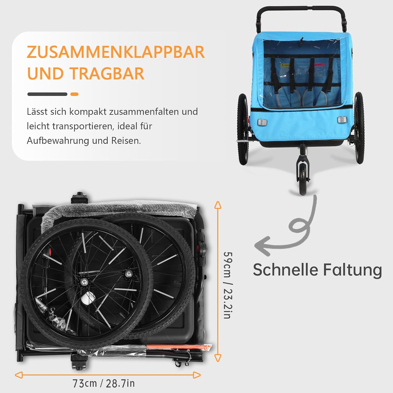 Thumbnail 5 de Kinderfahrradanhänger 2in1 40 kg mit Jogger & Buggy