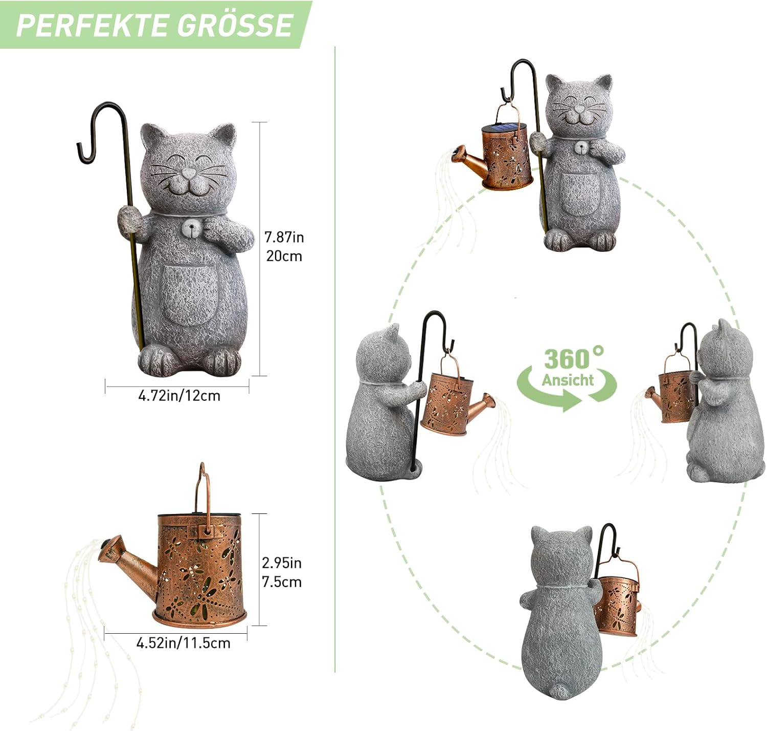 Thumbnail 2 de Hinshark Solar-Gartendeko für Frauen: Katzenfigur mit Solar-Laterne als Muttertags- & Geschenkidee