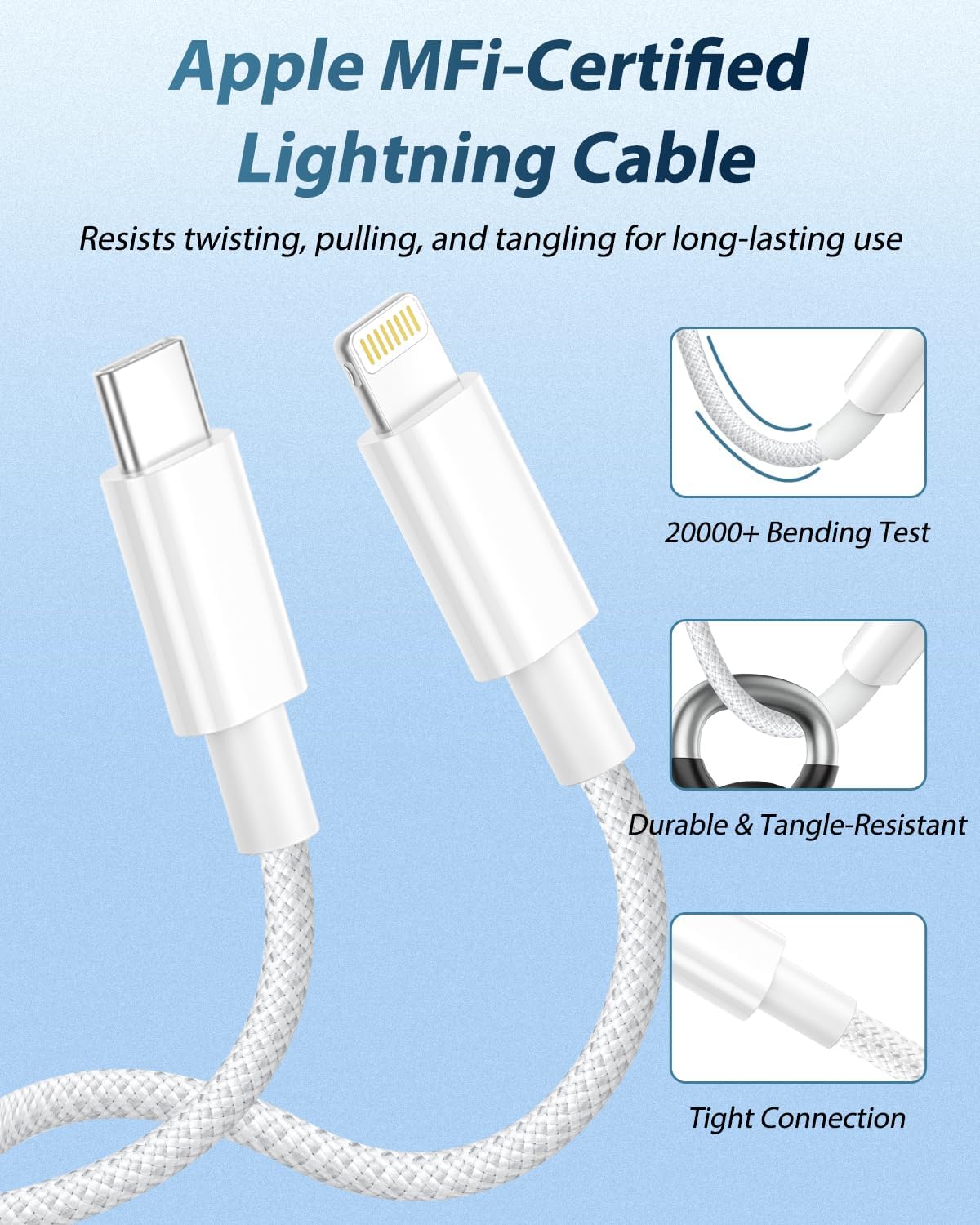 Thumbnail 3 de Chargeur iPhone Rapide 20W USB-C avec câble Lightning de 2 m – Prise murale compact et sûr