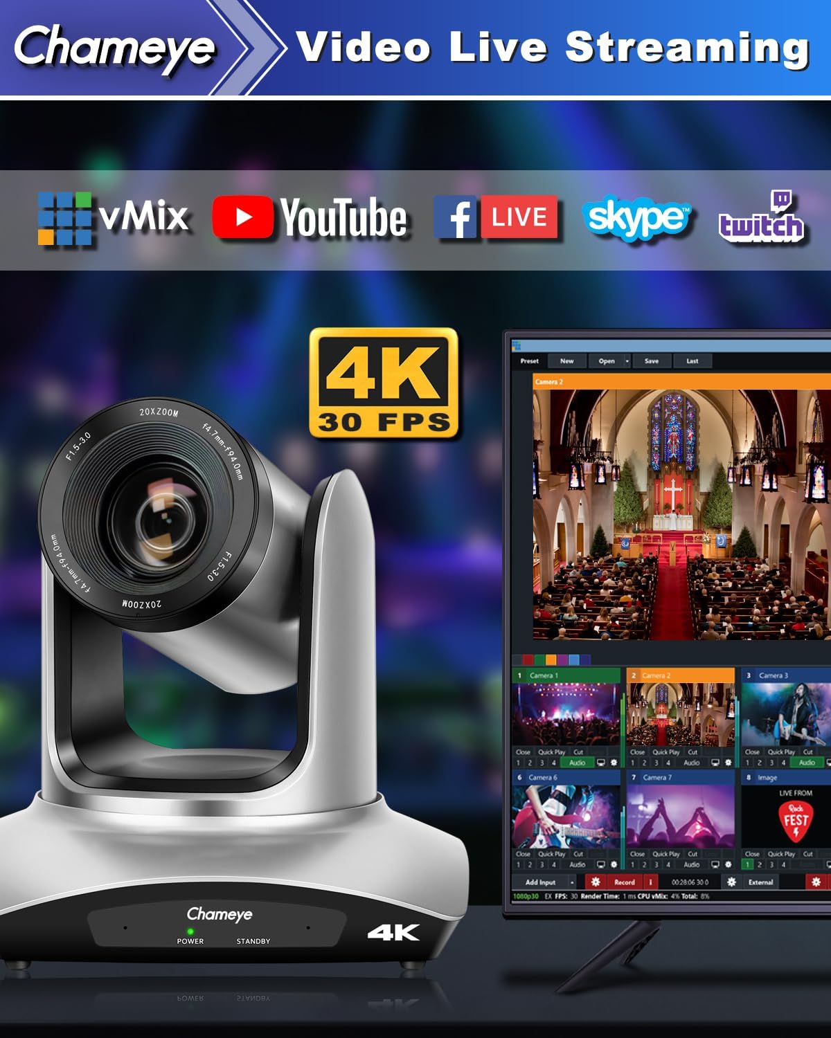 Detalle 2 de Chameye C420 Caméra PTZ 4K Zoom 20x