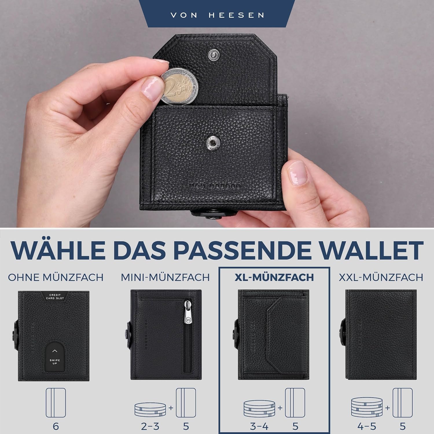 Thumbnail 2 de VON HEESEN Slim Wallet Leder 9 x 7 cm