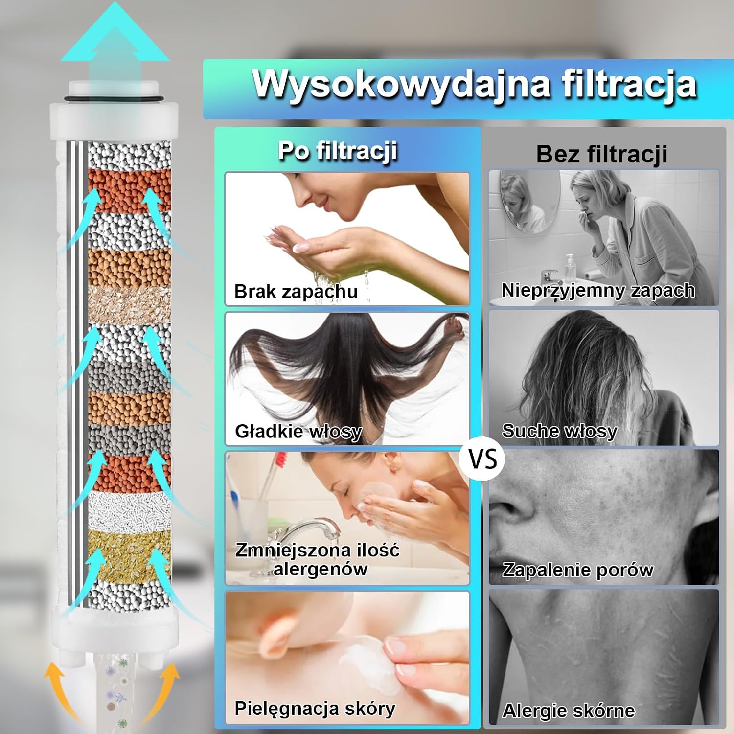 Thumbnail 2 de Nafall N6001BL-DE – czarna słuchawka prysznicowa z filtrem, 5 trybów