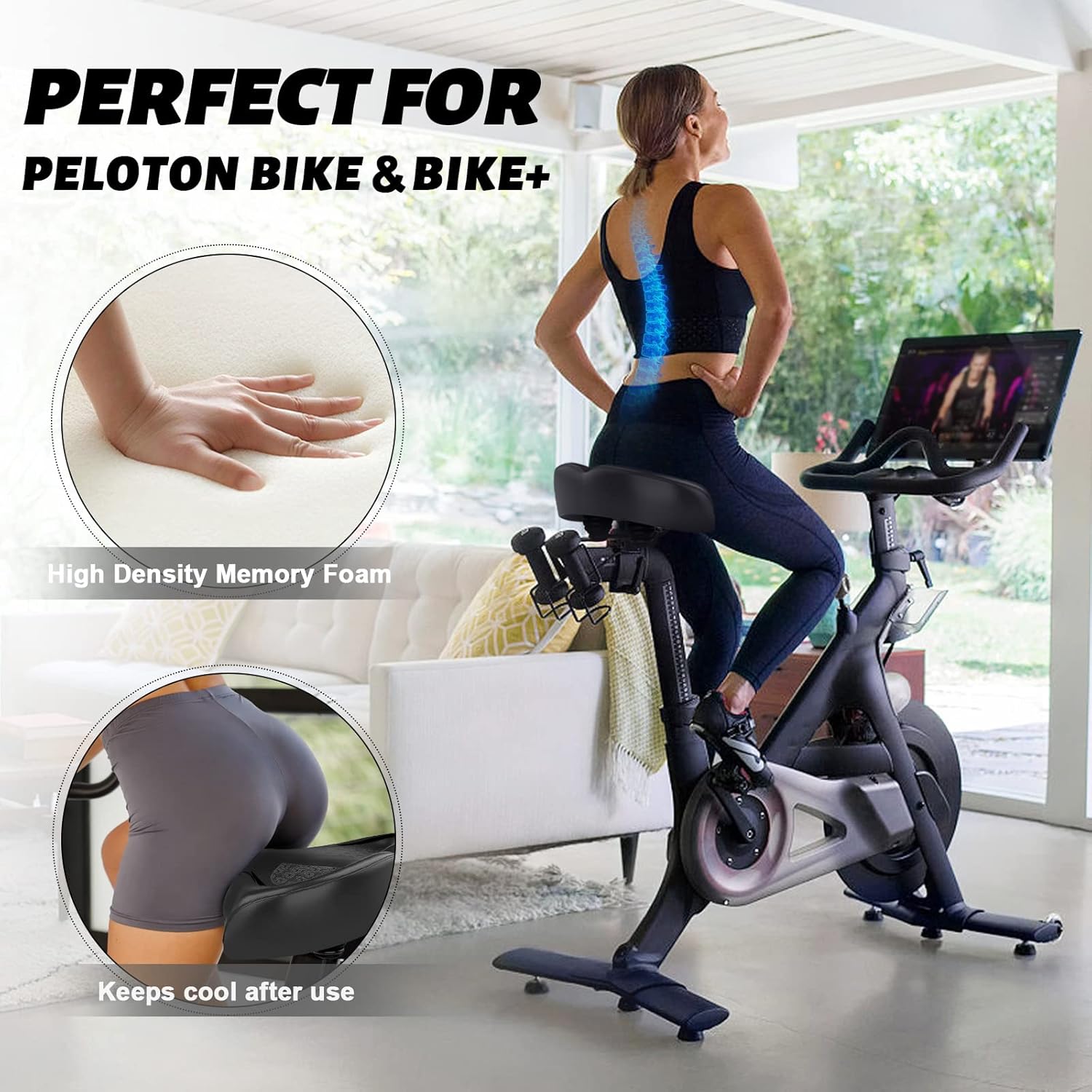 Detalle de Twomaples Extra Wide Bike Seat for Women & Men — Oversized Comfort Saddle for Peloton, Exercise, Electric, Mountain & Cruiser Bikes