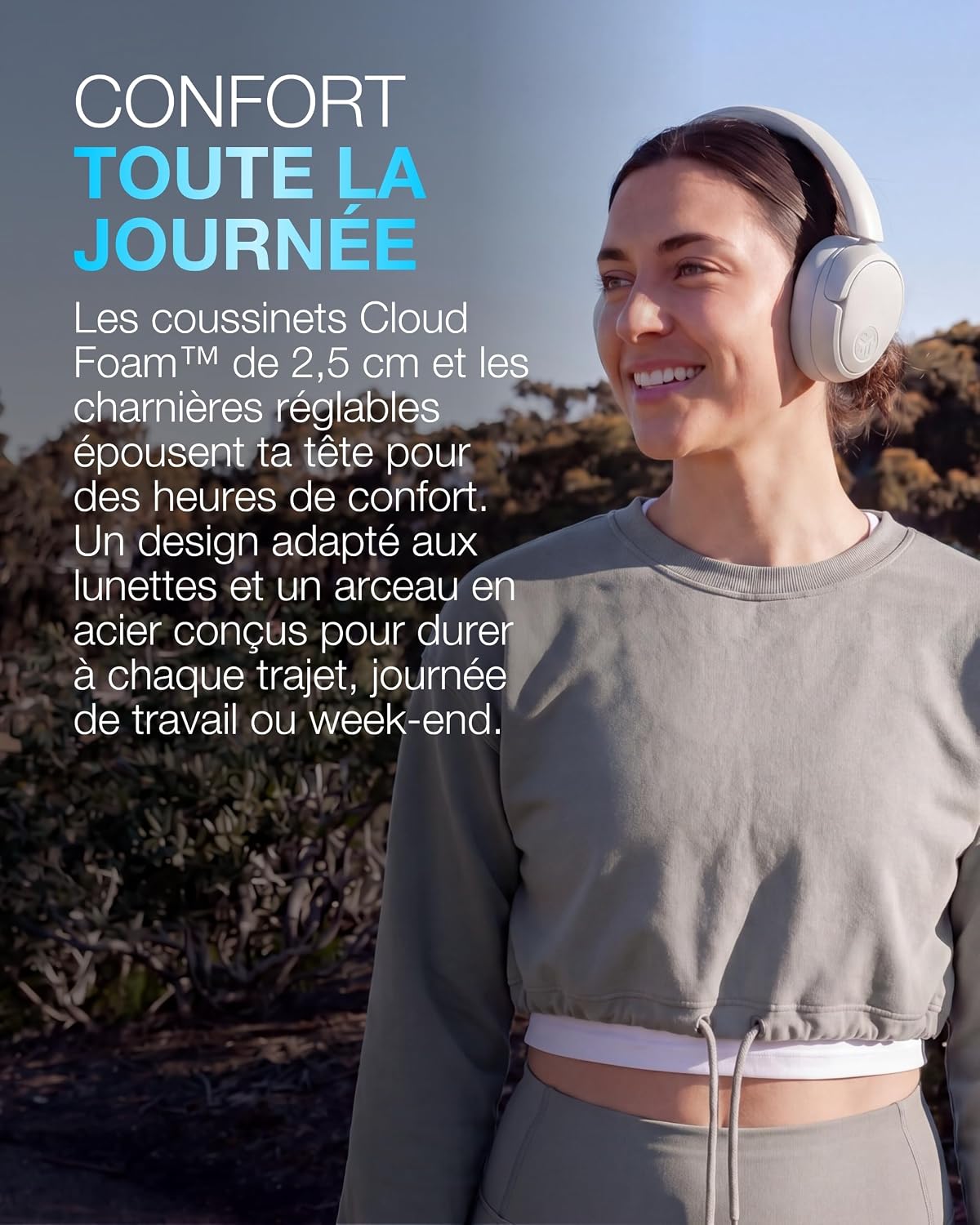 Detalle de JLab JBuds LUX ANC — Casque Bluetooth sans Fil Anti-Bruit Pliable, confort premium et 70+ heures d’autonomie