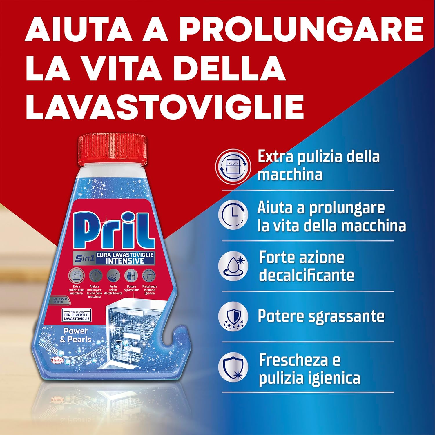 Detalle 2 de Pril 5in1 Cura Lavastoviglie Intensive – Decalcificante e detergente profondo (8 confezioni da 250 ml)