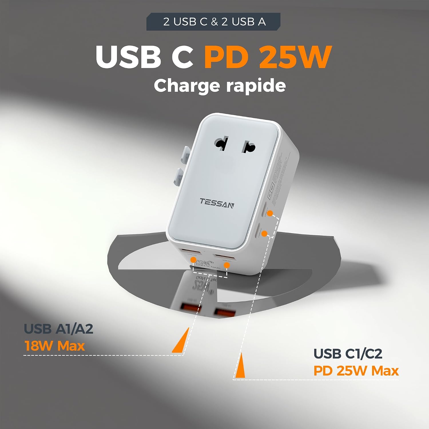 Detalle 2 de TESSAN Adaptateur Prise Universelle PD 25W 🌍