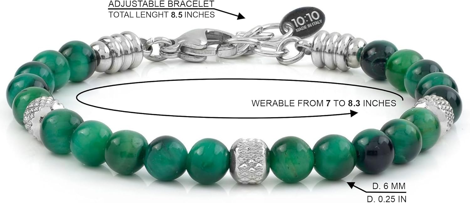 Thumbnail 4 de 10:10 Bracciale Occhio di Tigre Verde 6 mm