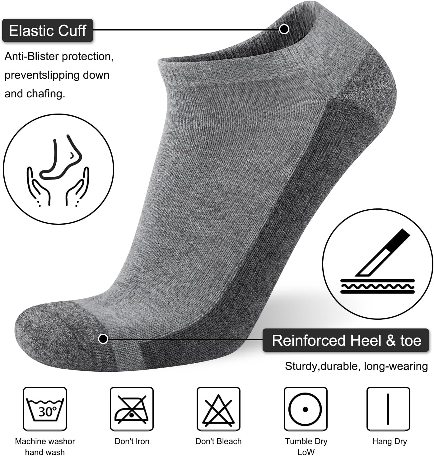 Detalle 2 de COOVAN Men's Athletic Ankle Socks, 12-Pair Pack