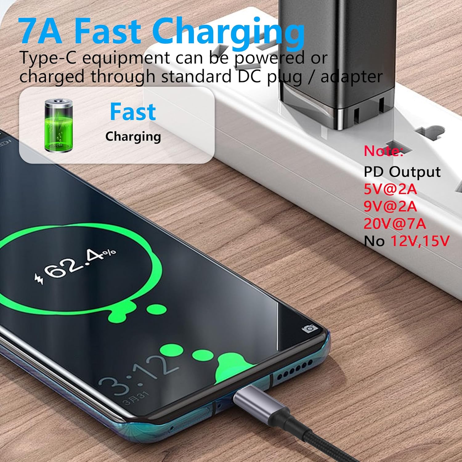 Thumbnail 4 de SinLoon PD 140W DC7909 to USB-C Cable with PD Identification Chip (7.9mm x 0.9mm) – 17.4cm