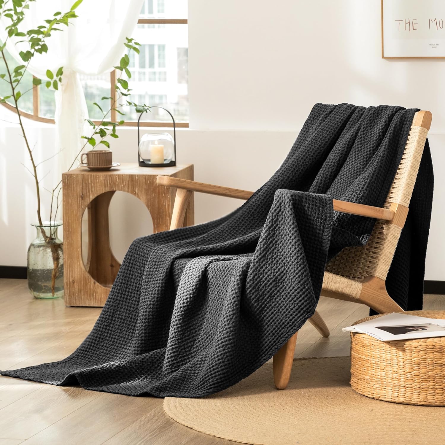 Thumbnail 3 de CHUFFED Decke 100% Baumwolle 150 x 200 cm – weiche, atmungsaktive Kuscheldecke mit Waffelmuster (Anthrazit)