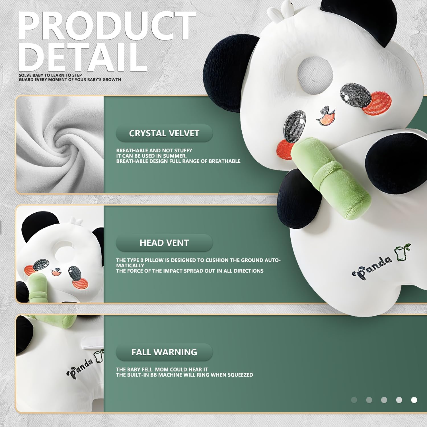 Detalle de Bambebe Panda Head Protection Pillow for Toddlers (4–24 Months)