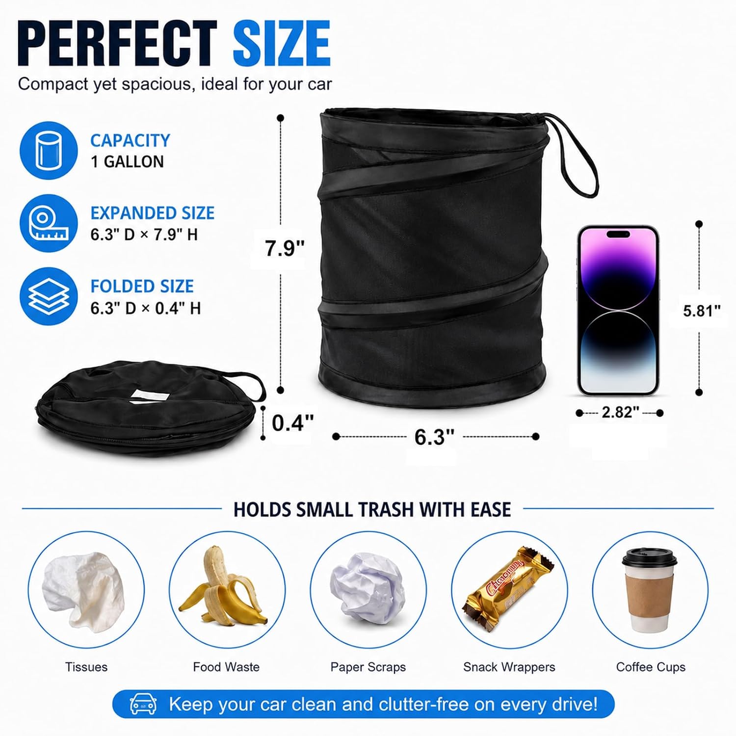 Thumbnail 4 de Kincown Car Trash Can: Mini Collapsible 2-Pack ๐