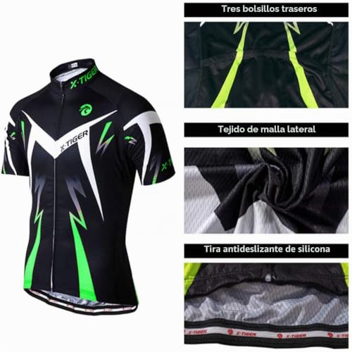 Detalle de X-TIGER Conjunto Ciclismo Hombre: Maillot y Culotte con acolchado 5D y secado rápido