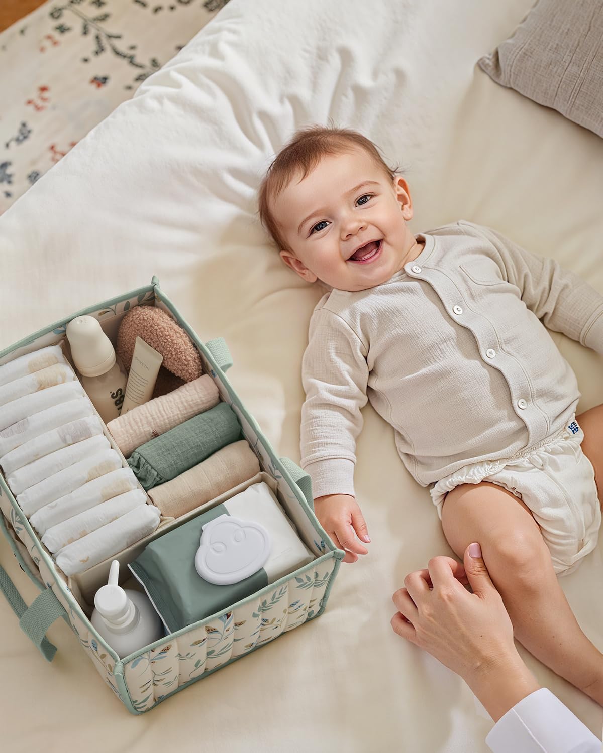 Thumbnail 5 de Blissful Diary Leaf Diaper Caddy, Quilted Baby Organizer with Removable Dividers