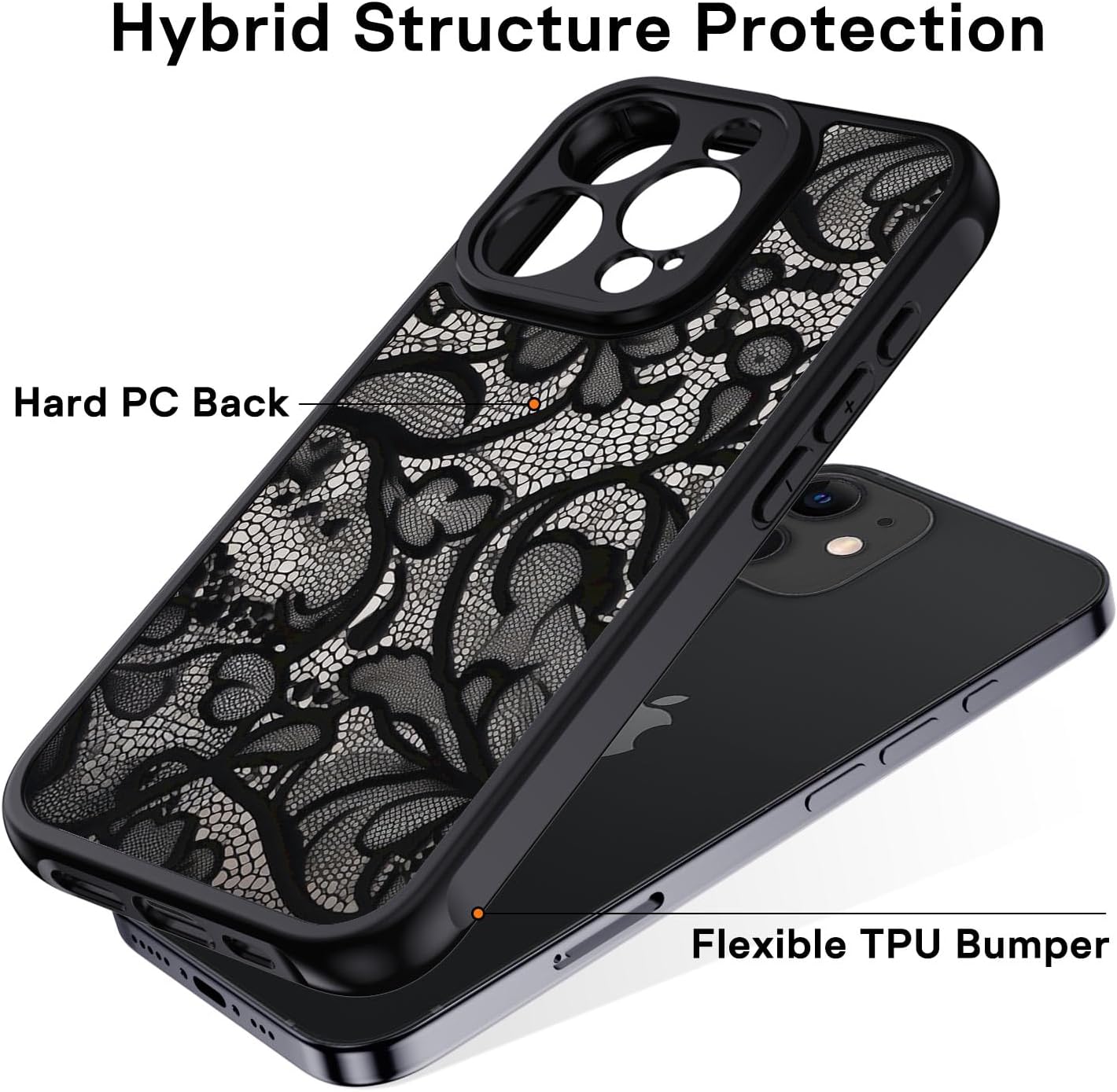 Detalle de XTCASE Cover per iPhone 16 Pro – Custodia Aesthetic Vintage Pizzo, Ultra Sottile e Antiurto