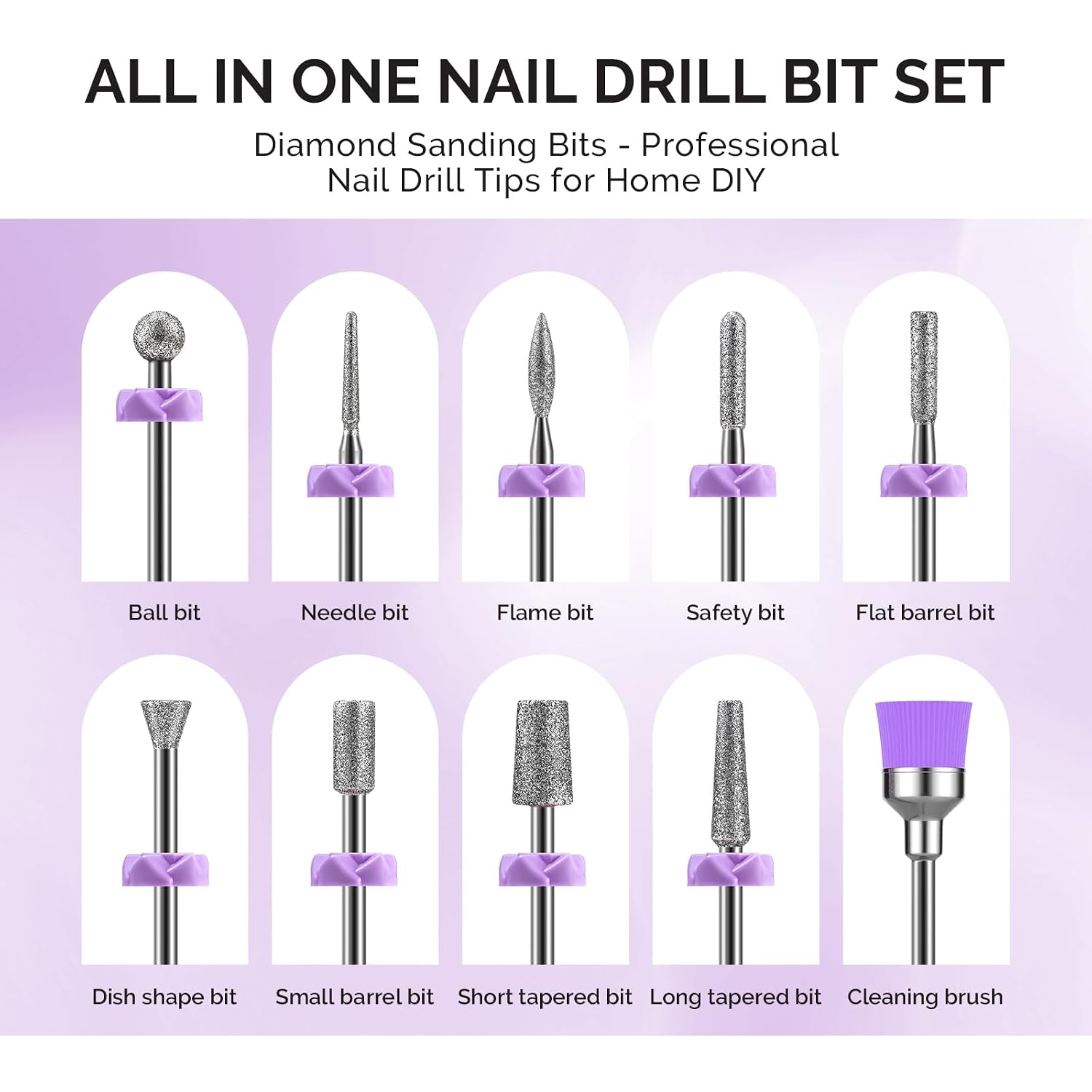 Detalle de MelodySusie Nagelfräser-Bits Set mit Diamantfräsern, 10 Bits + 40 Schleifhülsen + 6,65 mm Mandrel