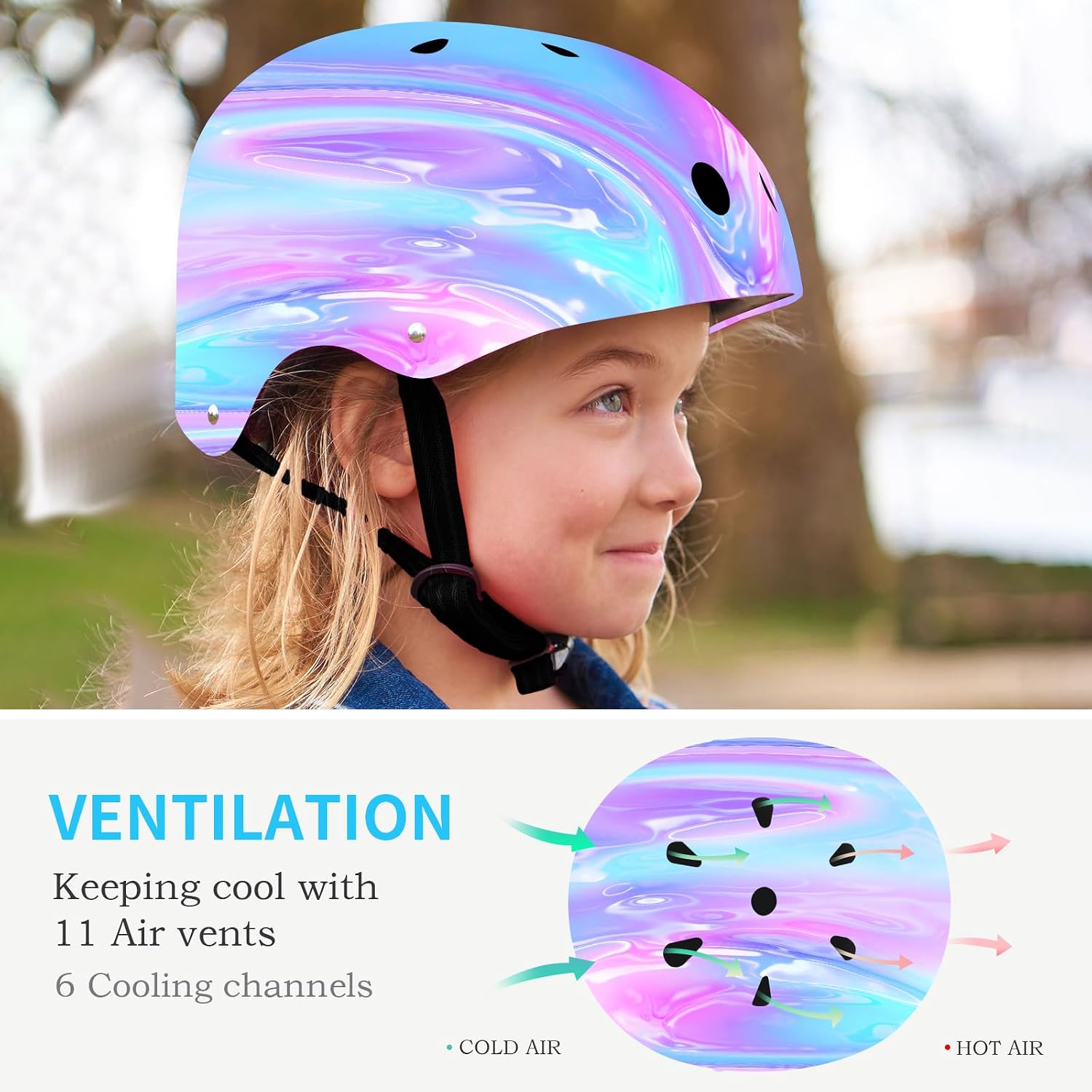 Detalle de JEEFREE Adjustable Color Gradient Toddler Bike Helmet for 3-14+ Ages
