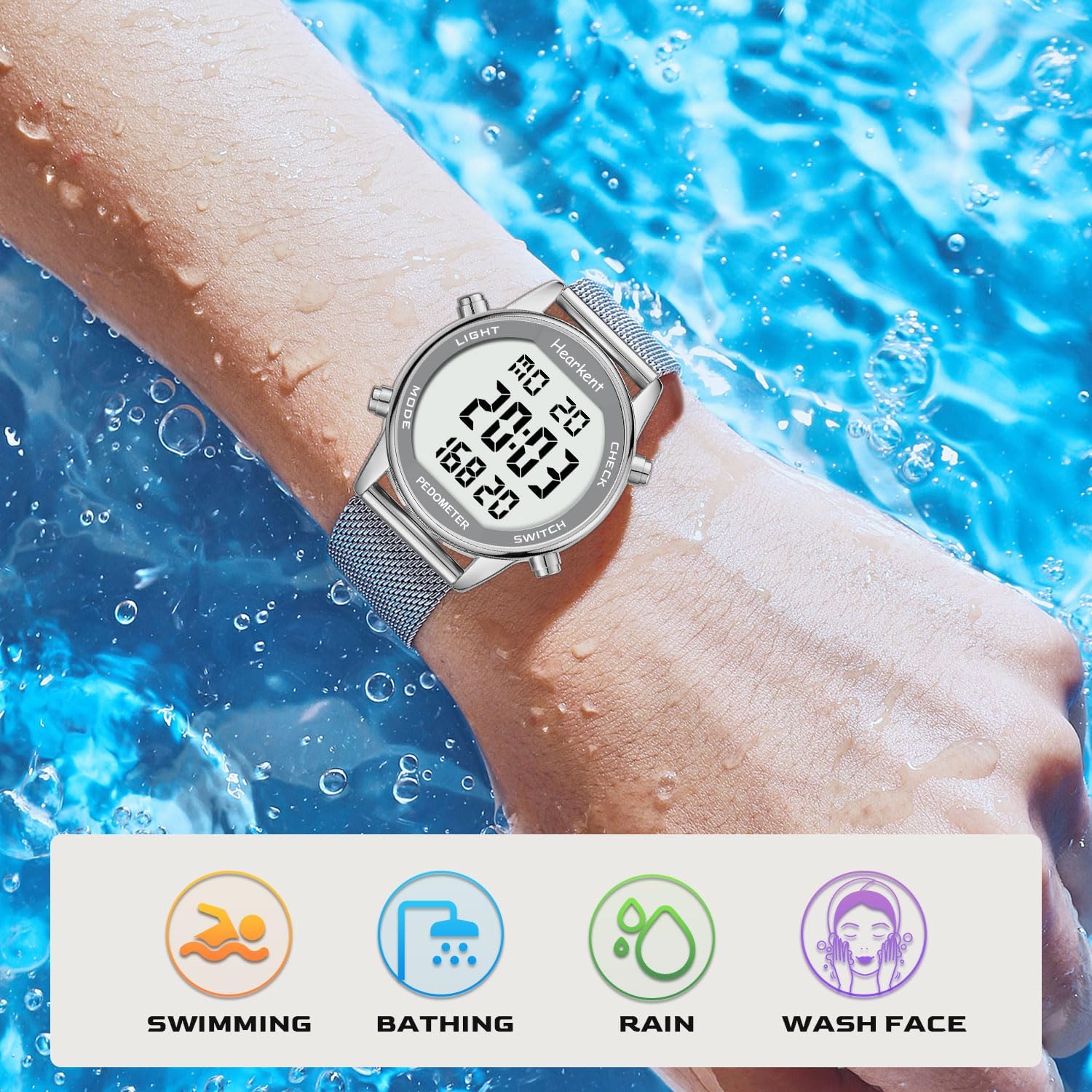 Detalle 1 de Hearkent Pedometer Watch for Women, 30M Waterproof
