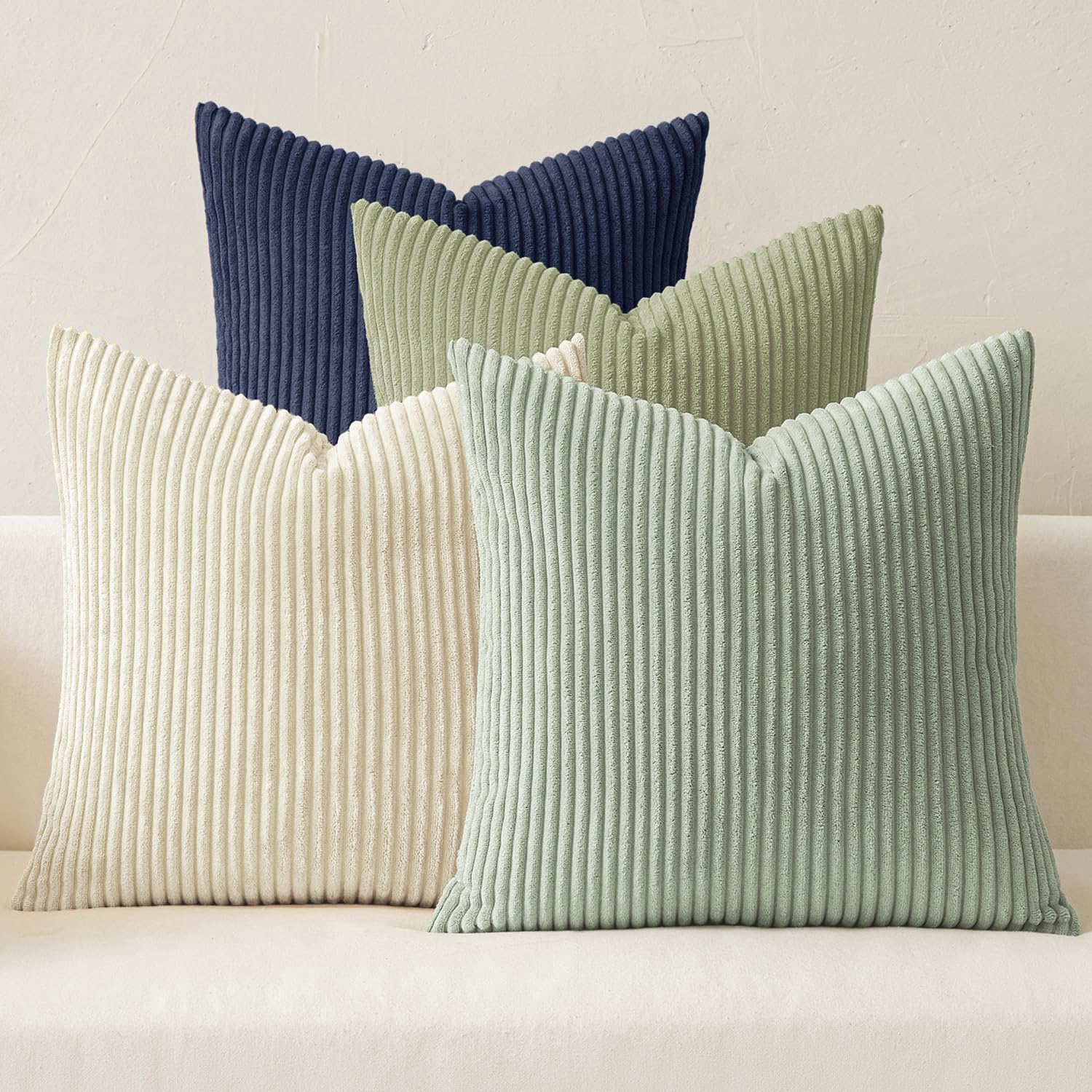 Detalle de MIULEE 18x18-Inch Corduroy Throw Pillow Covers, Set of 4, Muted Teal